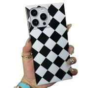 Rectangle Magnetic Checkered Case for iPhone 13 Pro Max & iPhone 12 Pro Max, Compatible with Magsafe, Diamond Checker, Shockproof Protective Slim Phone Cover, Black Checkerboard