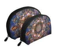 Rectangle Mandala Art Printed Makeup Bags 2-Piece Portable Shell Travel Toiletry Bag Cosmetic Organizer Bag for Women