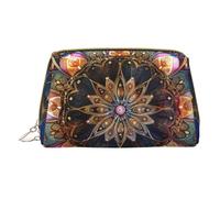Rectangle Mandala Art Printed Small Makeup Bag Portable Leather Make up Bag Travel Zipper Cosmetic Bags Organizer for Women