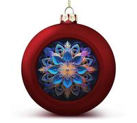 Rectangle Mandala Christmas Ball Ornaments 2.4 Inch, Shatterproof Plastic Xmas Balls Funny Christmas Tree Ornaments Hanging Balls for Holiday Party Home Decor, 1PCS