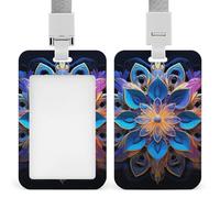Rectangle Mandala ID Badge Holder with Lanyard - Hard Plastic ID Card Holder Waterproof Name Tag Holders, Heavy Duty Badge Reel Vertical Card Protector for Office Nurse Teacher