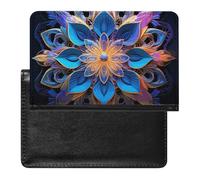 Rectangle Mandala Passport Holder with 3 Card Slots, Portable PU Leather Travel Wallet, Slim Protective Cover for Passport, ID, Credit Cards