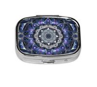 Rectangle Mandala Pill Case 2 Compartment Pill Box Portable Metal Pill Organizer Cute Travel Pill Container Vitamin Organizer for Purse Pocket Travel Gift