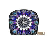 Rectangle Mandala print Printed Leather Half Circle Card Wallet Zipper Card Case Holder, Compact Stylish for Men and Women