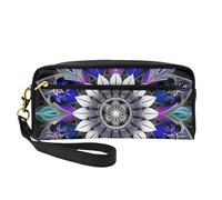 Rectangle Mandala Print Printed Leather Makeup Bags with Wrist Strap Portable Travel Toiletry Bag Cosmetic Organizer Bag for Women