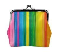 Rectangle Mandala print Prints Coin Purses with Kiss-lock, PU Leather Mini Pouch Change Wallet for Men Women, Rainbow Color Stripe, One Size