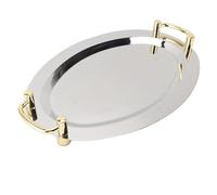 Rectangle Metal Decorative Organizer Trays Platter Tray, Stainless Steel Platter with Handle, Multifunction Portable Serving Tray Dinner Plate for (Round Shape with Gold Handle,