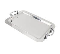 Rectangle Metal Decorative Organizer Trays Platter Tray, Stainless Steel Platter with Handle, Multifunction Portable Serving Tray Dinner Plate for (Rectangle Shape with Silver