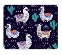 Rectangle Mouse Mat - Purple Llama Pattern Alpaca Cactus 23.5 x 19.6 cm (9.3 x 7.7 inches) for Computer & Laptop, Office, Non-slip Base #46226
