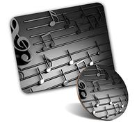 Rectangle Mouse Mat & Round Coaster Set - 3D Musical Notes Music Teacher Student 20 cm & 9 cm for Computer & Laptop, Office, Gift, Non-slip Base #14851