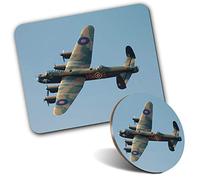 Rectangle Mouse Mat & Round Coaster Set - Avro Lancaster Bomber Vintage Plane 20 cm & 9 cm for Computer & Laptop, Office, Gift, Non-slip Base #13086