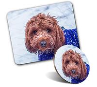 Rectangle Mouse Mat & Round Coaster Set - Cockapoo Dog Puppy Labradoodle 20 cm & 9 cm for Computer & Laptop, Office, Gift, Non-slip Base #44632