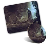Rectangle Mouse Mat & Round Coaster Set - Creepy Grim Reaper Horror Fantasy 20 cm & 9 cm for Computer & Laptop, Office, Gift, Non-slip Base #14097