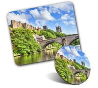 Rectangle Mouse Mat & Round Coaster Set - Durham Castle & Cathedral England 20 cm & 9 cm for Computer & Laptop, Office, Gift, Non-slip Base #21481