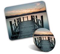 Rectangle Mouse Mat & Round Coaster Set - Lake Windermere Lake District UK 20 cm & 9 cm for Computer & Laptop, Office, Gift, Non-slip Base #12586