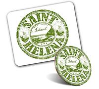Rectangle Mouse Mat & Round Coaster Set - Saint Helena Island Travel Stamp 20 cm & 9 cm for Computer & Laptop, Office, Gift, Non-slip Base #5741