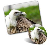 Rectangle Mouse Mat & Round Coaster Set - Vulture Bird Wild Nature 20 cm & 9 cm for Computer & Laptop, Office, Gift, Non-slip Base #2264