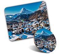 Rectangle Mouse Mat & Round Coaster Set - Zermatt Matterhorn Mountain 20 cm & 9 cm for Computer & Laptop, Office, Gift, Non-slip Base #2313
