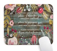 Rectangle Mouse Pad Christian Bible Verses Scripture Jeremiah 29-11 Quotes, Vintage Flowers Rustic Old Colored Floral Wood Art Mouse Pads, For I Know The Plans I Have For You Mouse Pads 7.9X9.4 Inch