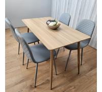 Rectangle Oak Effect Dining Table & 4 Grey Faux Leather Padded Chairs