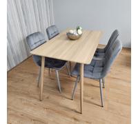 Rectangle Oak Effect Dining Table With 4 Grey Velvet Tufted Chairs