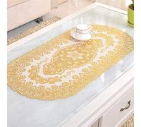 Rectangle/Oblong Tablecloths Coffee Table Pad European Lace Tablecloth Gilded PVC Elliptical Table Cloth Waterproof - ironing Soft Plastic Mat Tafelkleed Christmas And New Year Decoration ( Color : A