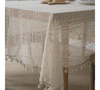 Rectangle/Oblong Tablecloths Elegant Table Cloths for Weddings, Baby Showers Bohemian chic hollowed out cotton crochet lace farmhouse style retro tablecloth Christmas And New Year Decoration(150X150)