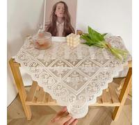 Rectangle/Oblong Tablecloths Embroidered Lace Tablecloth - Solid Color Elegant Flower Cut Process Polyester Square Tablecloth, Polyester Christmas And New Year Decoration(White,140x230cm)
