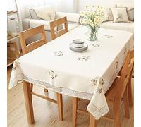 Rectangle/Oblong Tablecloths European Embroidered Flowers Tablecloth White Hollow Lace Cotton Linen Table Cloth Weddings, Baby Showers Banquet TV Cabinet Table Cover Christmas And New Year Decoration