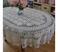 Rectangle/Oblong Tablecloths Handmade Crochet Table Cloth Oval Dinner Tablecloth Crocheted Lace Cotton table cloth Extra Long cover Christmas And New Year Decoration(White,130x180cm)
