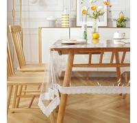 Rectangle/Oblong Tablecloths Lace Hem Transparent Tablecloth Waterproof Oil-proof PVC Table Cloth for Home Dining Dining Table Decorative Protective Cover Christmas And New Year Decoration(150x305cm)