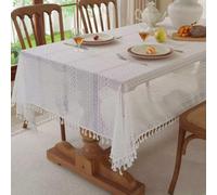 Rectangle/Oblong Tablecloths Lace Tablecloth Garden Fringe Dust-proof Living Room Cover Retro Rectangular Tablecloth Hollow Crochet Table Cloth Art Christmas And New Year Decoration(White,90x90cm)