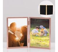 Rectangle Photo Frames A4 Metal, Glass Double Folding Picture Frame 8.3x11.7 Large Rose Gold Table Top Display Vertical Frames Living Room