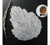 Rectangle Placemats Set of 4, Silver Leaf Shaped Table Placemats for Kitchen Dinning Restaurant, Place Mats for Table, 36x47cm