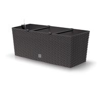 Rectangle Plant Pot Flower Box Plastic Rattan Look Rato Self Watering Garden Patio Weather resistant Lightweight Modern (Umber, 30L)