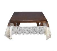 Rectangle PVC Tablecloth with Clear Waterproof Vinyl and Lace Border, Table Cover Protector for Indoor Dining and Outdoor Gatherings (beige A)