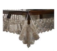 Rectangle PVC Tablecloth with Clear Waterproof Vinyl and Lace Border, Table Cover Protector for Indoor Dining and Outdoor Gatherings (coffee B)