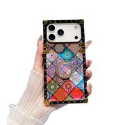 Rectangle Retro Blue Ray Phone Case for iPhone 17 Pro with Ring Holder Indian Hippie Bohemian Psychedelic Peacock Mandala Shockproof Cover(Mandala,for iPhone 17 Pro 6.3'')