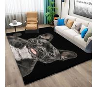 Rectangle Rugs French Bulldog Pattern Carpets, Soft Short Pile Living Room Anti Slip Carpets, Bedroom Living Room Decor Washable Non Shedding Area Rugs (60x90cm, Black)