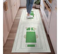 Rectangle Runner Rug, Modern Minimalistic Circle Square None Green Low Pile Home Indoor Pattern Carpets Non Shedding for Kitchen Entryway Bathroom Doorway Decor 2x6 Ft