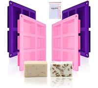 Rectangle Silicone Molds, Homemade Soap Moulds, 6-Cavity Chocolate Loaf Baking Pans, Jelly Candy Ice Cube Soap Candles, Handmade DIY for Craft (Pink+Purple)