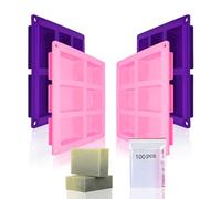 Rectangle Silicone Soap Moulds, Silicone Candle Soap Making, 6-Cavity Chocolate Loaf Baking Tray, DIY for Craft Jelly Candy Ice Candles (Pink+Purple)