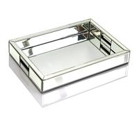 Rectangle Silver Mirror Decorative Tray Size 11” Length x 14” Width x 2” Height, Mirrored Vanity Organizer with Hand, Markup Perfume Jewelry Tray for Bathroom Bedroom Dresser Coffee Table qmdecor