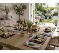 Argon Tableware Rectangle Slate Dinner Plate - 29 x 12cm - Pack of 6 - Natural Slate Rustic Raw Cut Serving Dish Cheese Board Savoury Mat with Soft Padded Feet