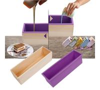 Rectangle Soap Molds, 42 Oz 1200Ml Flexible Silicone Liner Wooden Shell Handmade Loaf Soap Molds DIY Tool, Fits Making Cake Ice Chocolate Pudding