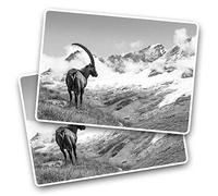 Rectangle Stickers(Set of 2) 7.5cm BW - Ibex Goat Alpine Mountain Animal Fun Decals for Laptops,Tablets,Luggage,Scrap Booking,Fridges, #37767