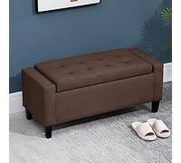 Rectangle Storage Ottoman Bench,Cotton Linen Upholstered Storage Bench,Solid Wood End Of Bed Bench,Modern Storage Ottoman For Living Room Bedroom-Brown 60x40x45cm(24x16x18inch)