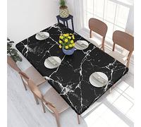 Rectangle Tablecloth 122x76cm For 4ft Dining Table Protector - Black Marble Printed Elastic Edged Table Cover Wrinkle Free Table Decoration Table Cloth