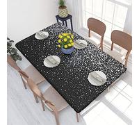 Rectangle Tablecloth 122x76cm For 4ft Dining Table Protector - Shiny Silver Glitter Printed Elastic Edged Table Cover Wrinkle Free Table Decoration Table Cloth