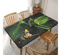 Rectangle Tablecloth 152x76cm For 5ft Dining Table Protector - Frog And Rain Printed Elastic Edged Table Cover Wrinkle Free Table Decoration Table Cloth